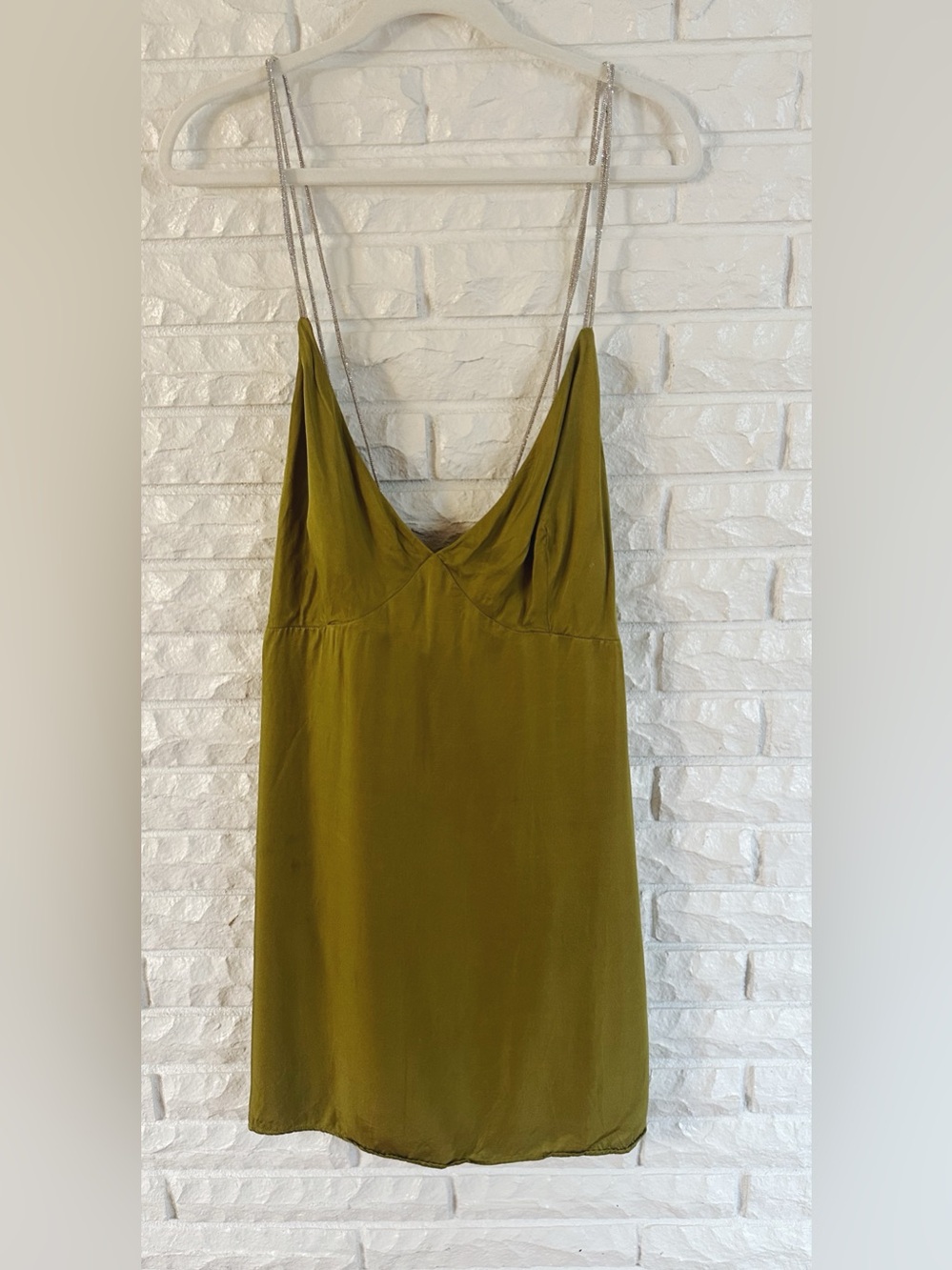 H&M Olive Green Slip Dress with Thin Metallic Straps